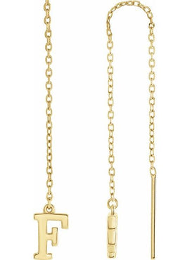 14K Yellow Gold Single Initial A Chain Earring
