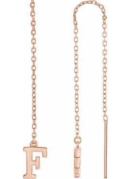 14K Yellow Gold Single Initial A Chain Earring