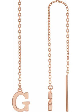14K Yellow Gold Single Initial A Chain Earring