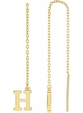 14K Yellow Gold Single Initial A Chain Earring
