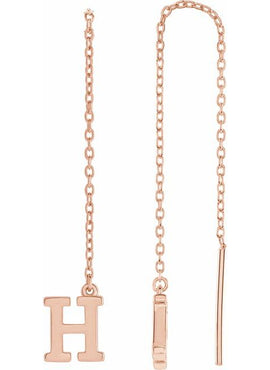 14K Yellow Gold Single Initial A Chain Earring