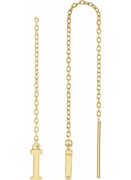 14K Yellow Gold Single Initial A Chain Earring