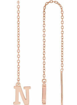 14K Yellow Gold Single Initial A Chain Earring