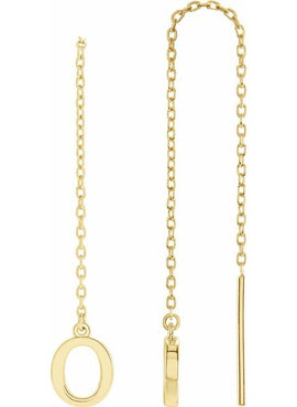 14K Yellow Gold Single Initial A Chain Earring