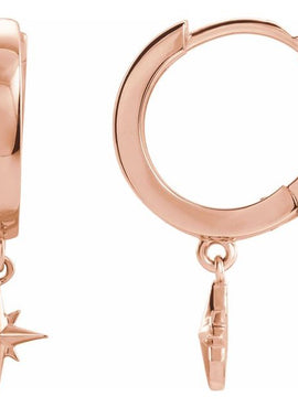 14K Rose Gold Star Hoop Earrings