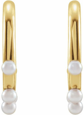 14K Yellow Gold Cultured Seed Pearl Hoop Earrings
