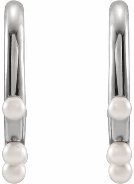 14K Yellow Gold Cultured Seed Pearl Hoop Earrings