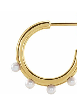 14K Yellow Gold Cultured Seed Pearl Hoop Earrings