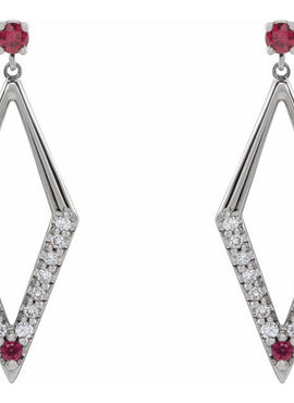 14K White Gold Natural Blue Sapphire & 3/8 CTW Natural Diamond Geometric Earrings