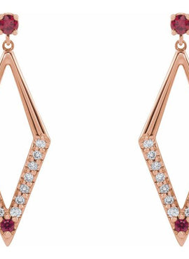 14K White Gold Natural Blue Sapphire & 3/8 CTW Natural Diamond Geometric Earrings