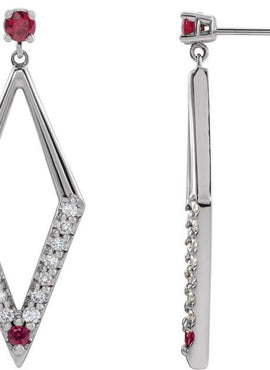 14K White Gold Natural Blue Sapphire & 3/8 CTW Natural Diamond Geometric Earrings
