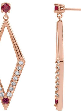 14K White Gold Natural Blue Sapphire & 3/8 CTW Natural Diamond Geometric Earrings