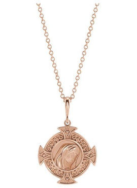 14K Yellow Gold Virgin Mary Cross Pendant