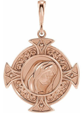 14K Yellow Gold Virgin Mary Cross Pendant