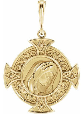 14K Yellow Gold Virgin Mary Cross Pendant