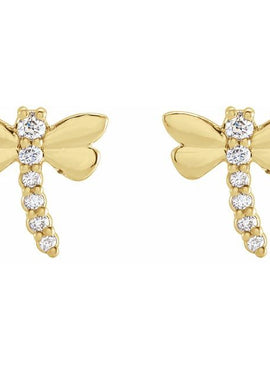 14K Yellow Gold .08 CTW Natural Diamond Dragonfly Earrings