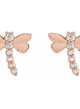 14K Yellow Gold .08 CTW Natural Diamond Dragonfly Earrings