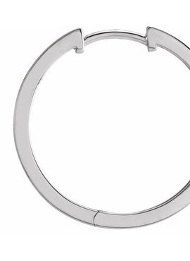 14K White Gold Grooved Hinged 15 mm Huggie Hoop Earrings