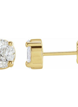 14K Yellow Gold 3/4 CTW Natural Diamond Cluster Earrings