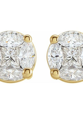 14K Yellow Gold 3/4 CTW Natural Diamond Cluster Earrings