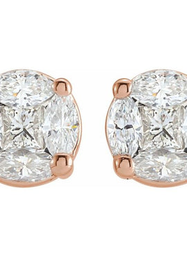 14K Yellow Gold 3/4 CTW Natural Diamond Cluster Earrings