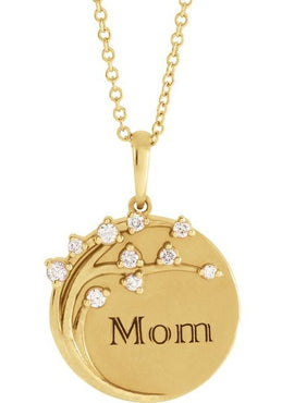 14K Rose Gold 1/8 CTW Natural Diamond Engravable Family Tree Pendant