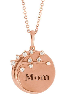 14K Rose Gold 1/8 CTW Natural Diamond Engravable Family Tree Pendant