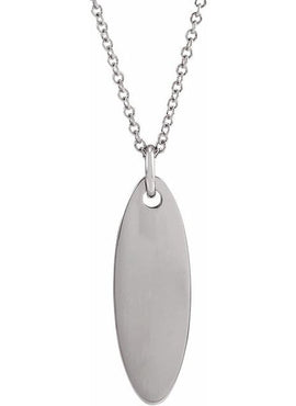14K White Gold Elongated Oval Pendant