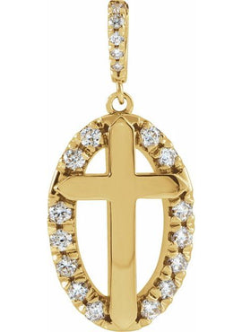 14K Yellow Gold 1/5 CTW Natural Diamond Halo-Style Cross Pendant