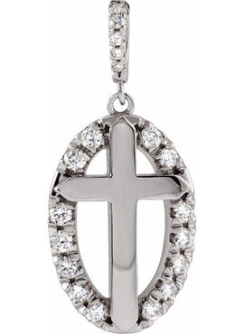 14K Yellow Gold 1/5 CTW Natural Diamond Halo-Style Cross Pendant