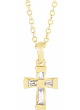 14K Yellow Gold 1/10 CTW Natural Diamond Cross Pendant
