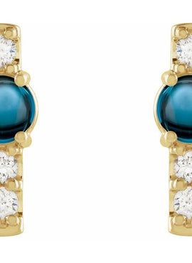 14K Yellow Gold Natural Turquoise & 1/5 CTW Natural Diamond Bar Earrings