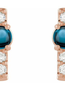 14K Yellow Gold Natural Turquoise & 1/5 CTW Natural Diamond Bar Earrings