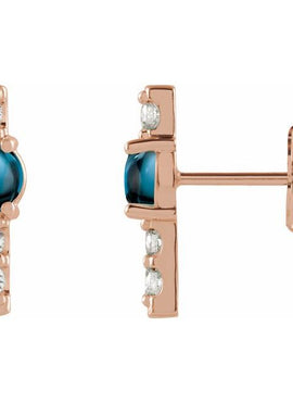 14K Yellow Gold Natural Turquoise & 1/5 CTW Natural Diamond Bar Earrings