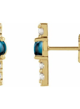 14K Yellow Gold Natural Turquoise & 1/5 CTW Natural Diamond Bar Earrings