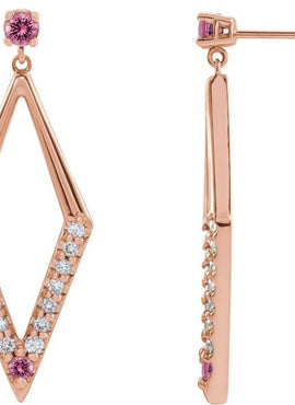 14K White Gold Natural Blue Sapphire & 3/8 CTW Natural Diamond Geometric Earrings