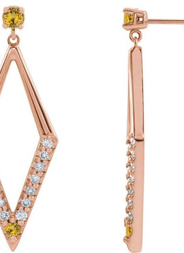 14K White Gold Natural Blue Sapphire & 3/8 CTW Natural Diamond Geometric Earrings