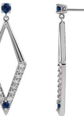 14K White Gold Natural Blue Sapphire & 3/8 CTW Natural Diamond Geometric Earrings