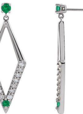 14K White Gold Natural Blue Sapphire & 3/8 CTW Natural Diamond Geometric Earrings