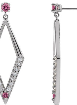 14K White Gold Natural Blue Sapphire & 3/8 CTW Natural Diamond Geometric Earrings