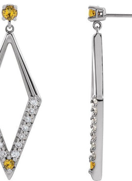 14K White Gold Natural Blue Sapphire & 3/8 CTW Natural Diamond Geometric Earrings