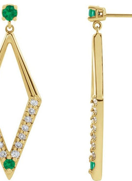 14K White Gold Natural Blue Sapphire & 3/8 CTW Natural Diamond Geometric Earrings