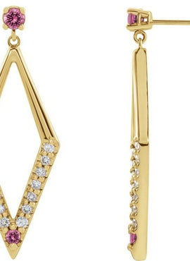 14K White Gold Natural Blue Sapphire & 3/8 CTW Natural Diamond Geometric Earrings
