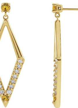 14K White Gold Natural Blue Sapphire & 3/8 CTW Natural Diamond Geometric Earrings