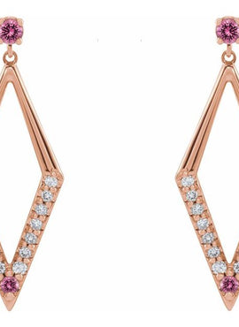 14K White Gold Natural Blue Sapphire & 3/8 CTW Natural Diamond Geometric Earrings