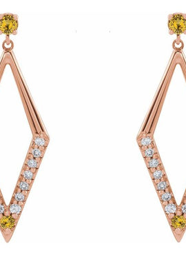14K White Gold Natural Blue Sapphire & 3/8 CTW Natural Diamond Geometric Earrings