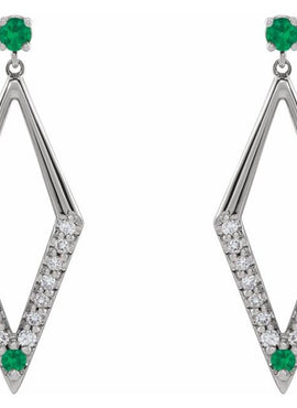14K White Gold Natural Blue Sapphire & 3/8 CTW Natural Diamond Geometric Earrings