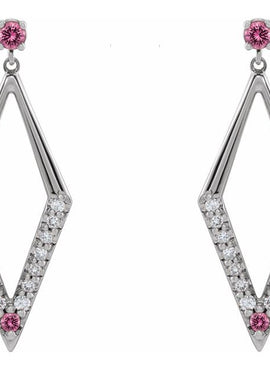 14K White Gold Natural Blue Sapphire & 3/8 CTW Natural Diamond Geometric Earrings