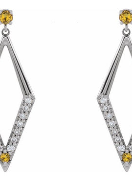 14K White Gold Natural Blue Sapphire & 3/8 CTW Natural Diamond Geometric Earrings