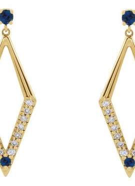 14K White Gold Natural Blue Sapphire & 3/8 CTW Natural Diamond Geometric Earrings